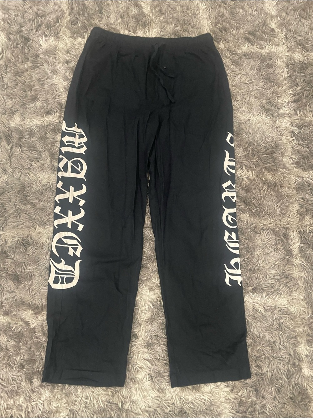 Made With Kare Black Gothic Letter Print Drawstring Pants Size M